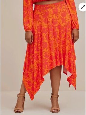 torrid Orange and Pink Floral Asymmetrical Handkerchief Skirt 3X